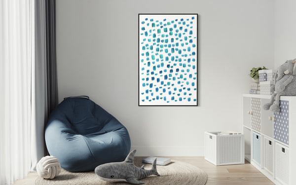 Blue White Abstract Canvas Framed Wall Art FR-1383