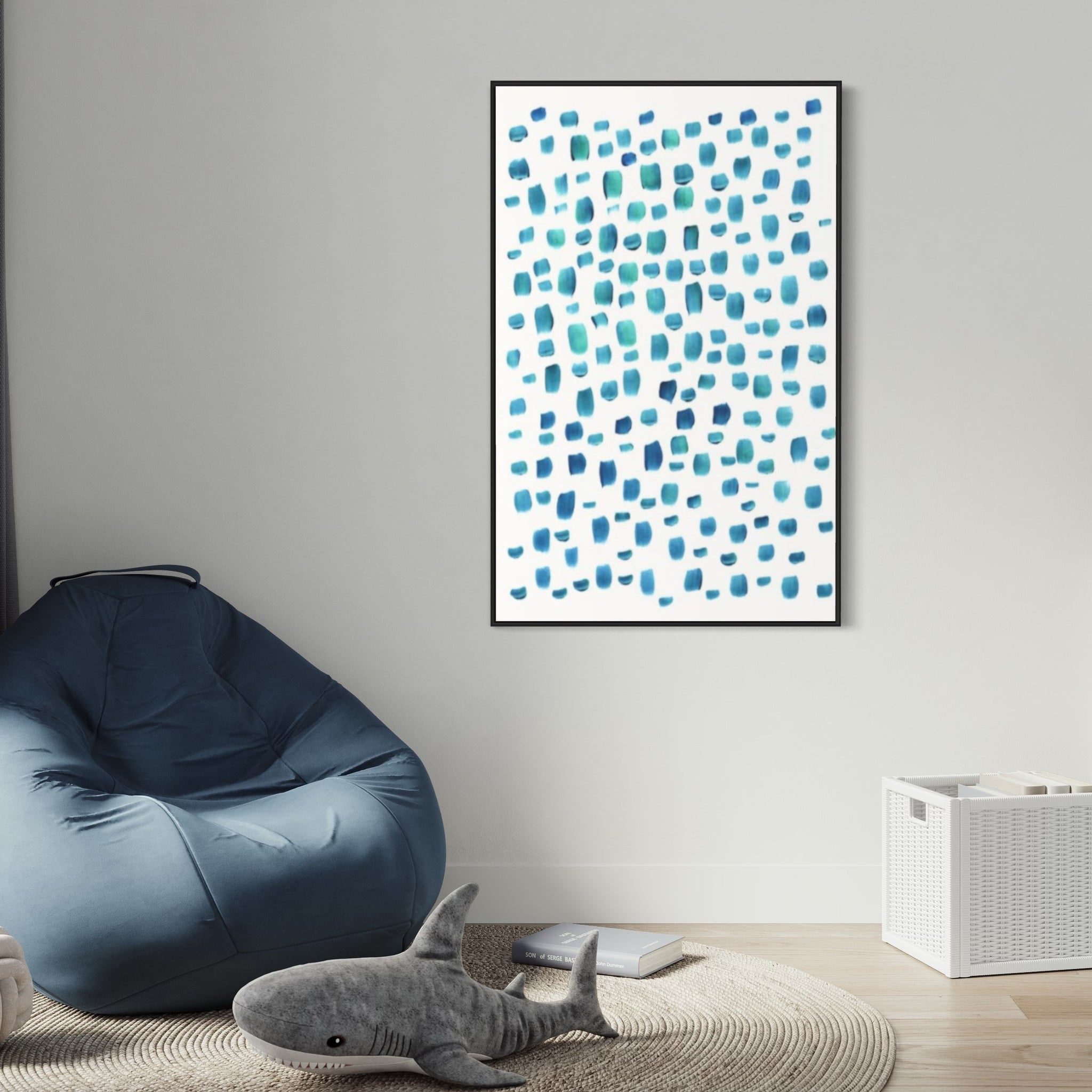 Blue White Abstract Canvas Framed Wall Art FR-1383