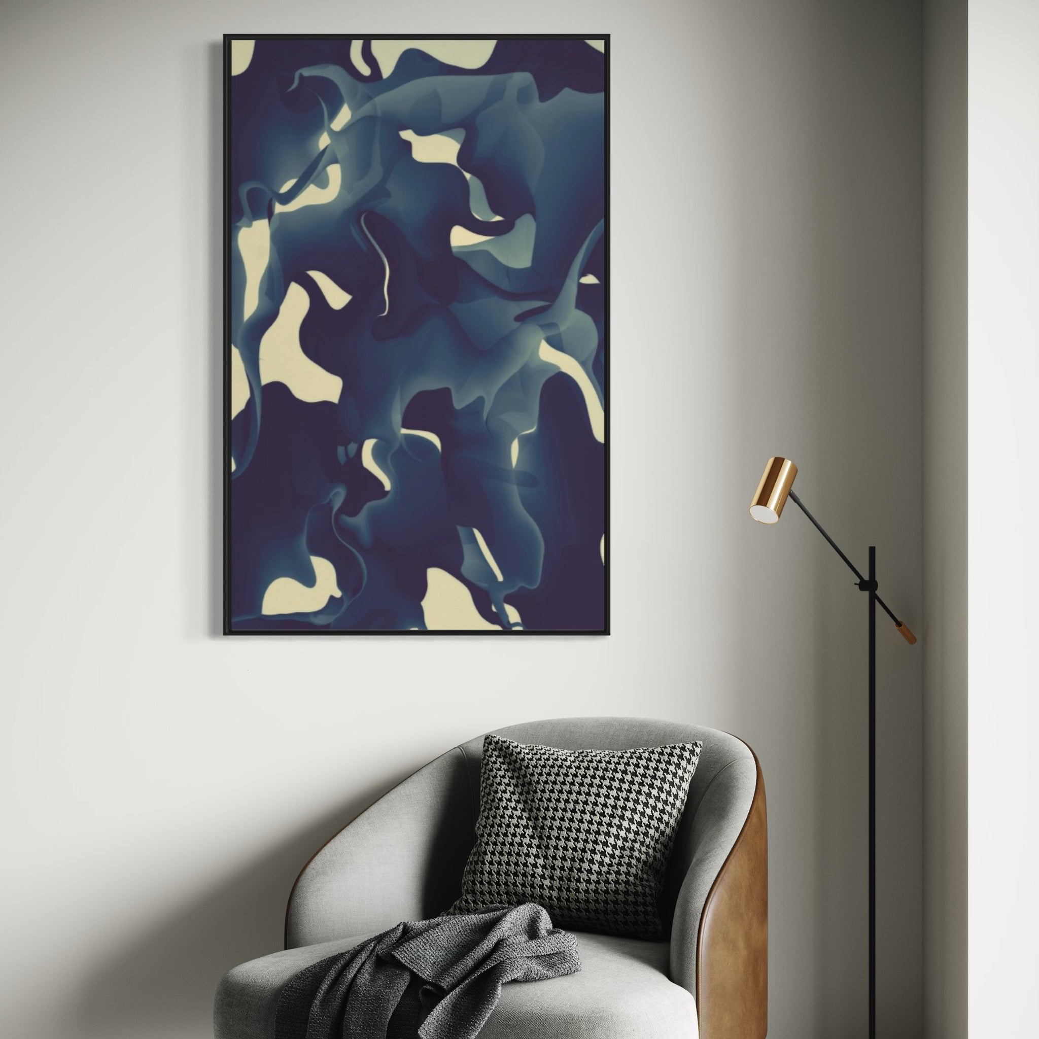 Dark Blue Abstract Canvas Framed Wall Art FR-1392