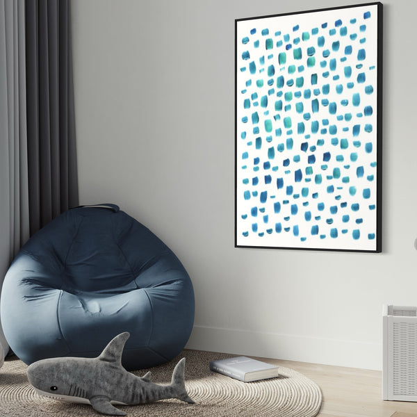 Blue White Abstract Canvas Framed Wall Art FR-1383