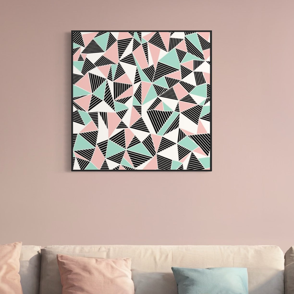 Pink Green Gray Canvas Framed Wall Art FR-1384