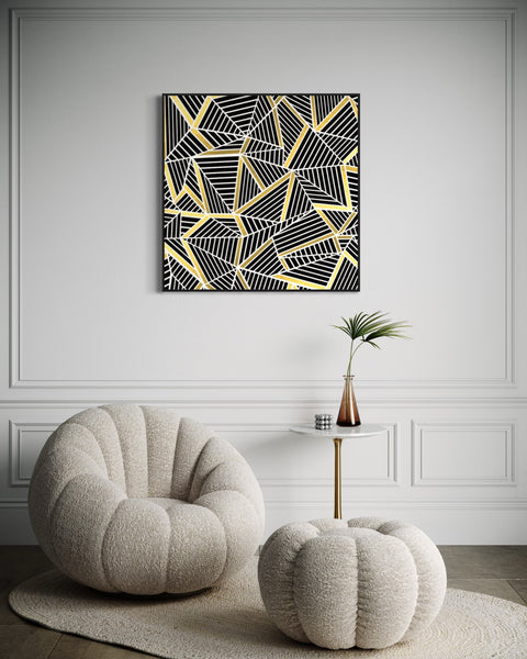 Gold Black Abstract Canvas Framed Wall Art FR-1386