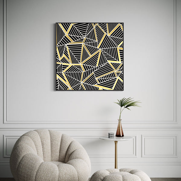 Gold Black Abstract Canvas Framed Wall Art FR-1386