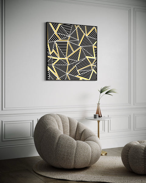 Gold Black Abstract Canvas Framed Wall Art FR-1386