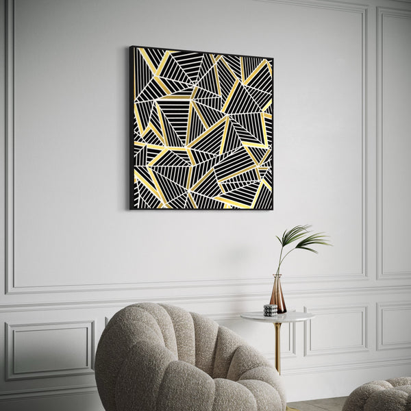 Gold Black Abstract Canvas Framed Wall Art FR-1386