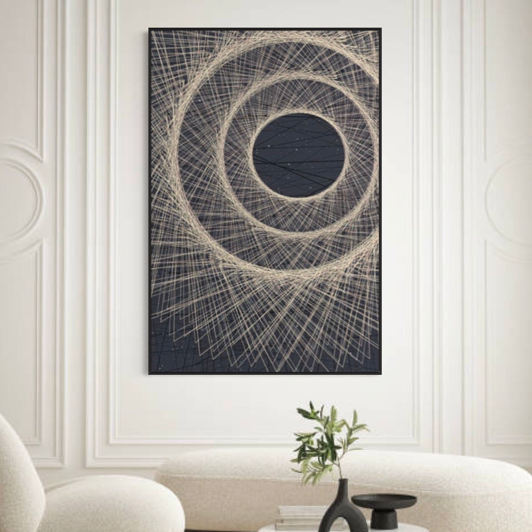 Golden Modern Circle Lines Canvas Framed Wall Art FR-1070