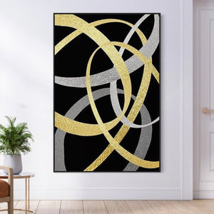 Gold Gray Black Canvas Framed Wall Art FR-1267