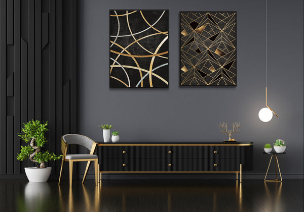 Black Gold Canvas Framed Wall Art FR-1359