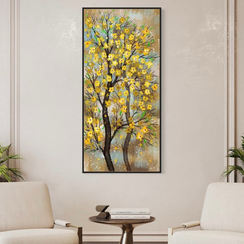 Tree Golden Flowers Canvas Framed Wall Art FR-1064