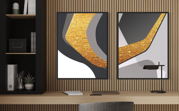 Gold Black Gray Canvas Framed Wall Art FR-1095