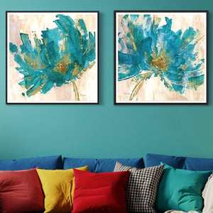 Turquoise Flower Canvas Framed Wall Art FR-1249