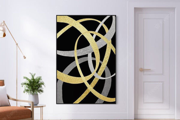 Gold Gray Black Canvas Framed Wall Art FR-1267