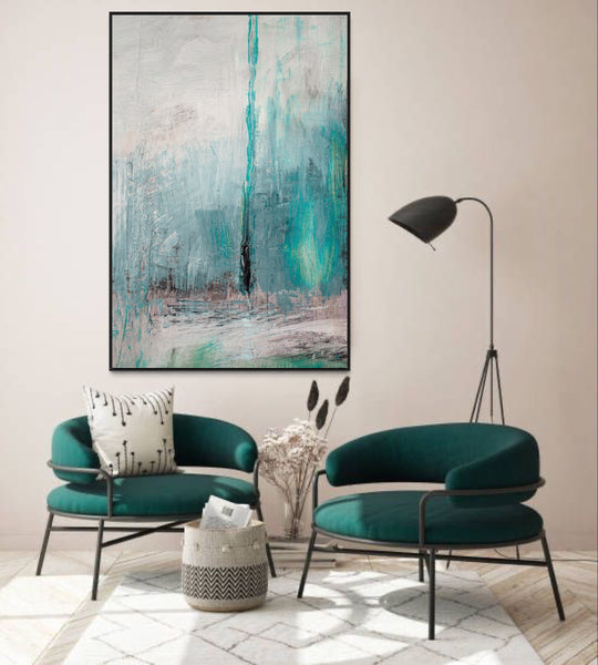 Turquoise Black Canvas Framed Wall Art FR-1351