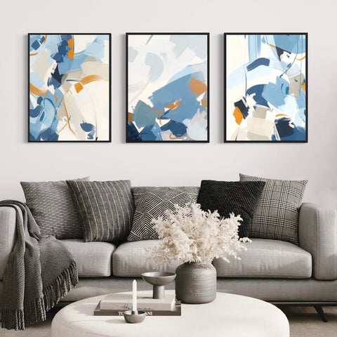 Blue Abstract Watercolor Canvas Framed Wall Art FR-1041