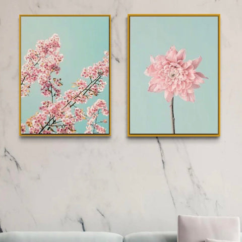 Green Pink Flowers Framed Wall Art FR-1280