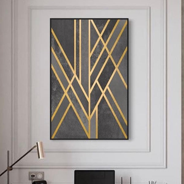 Gold Gray Canvas Framed Wall Art FR-1357