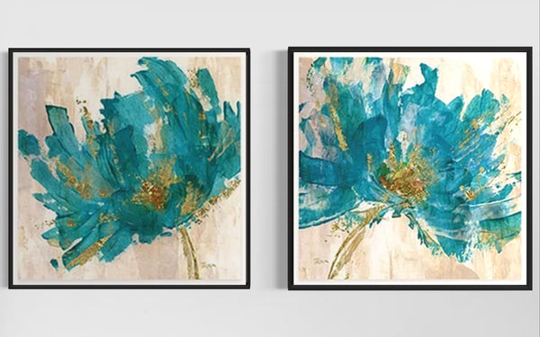 Turquoise Flower Canvas Framed Wall Art FR-1249