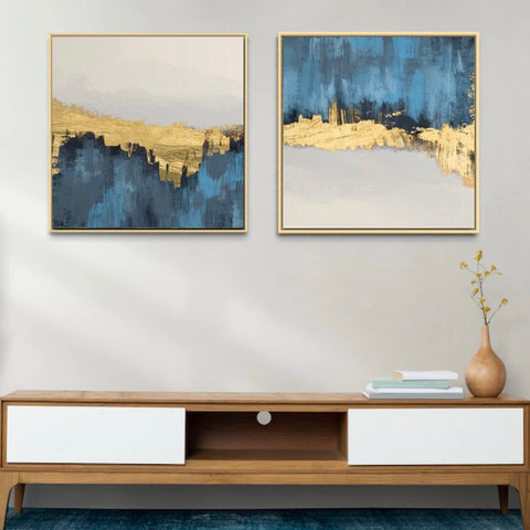 Modern Golden Blue Canvas Framed Wall Art FR-1048