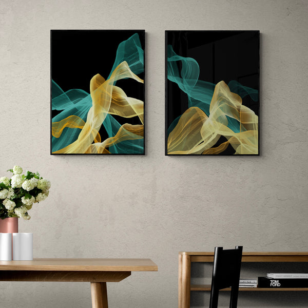 Green Gold Abstract Canvas Framed Wall Art FR-1365