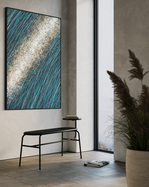 Turquoise Modern black Canvas Framed Wall Art FR-1069