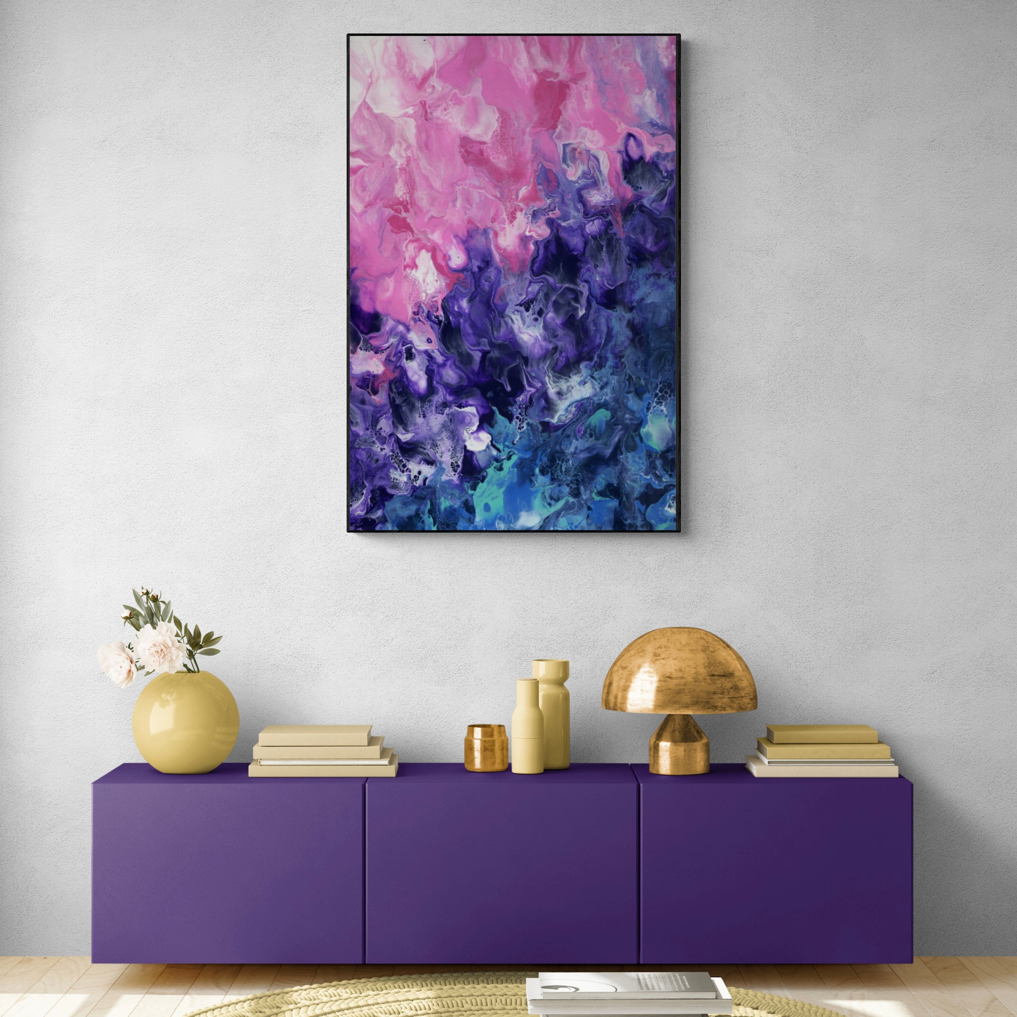 Purple Pink Abstract Canvas Framed Wall Art FR-1368