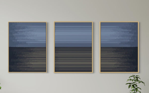 Modern Blue Black Lines Canvas Framed Wall Art FR-1265