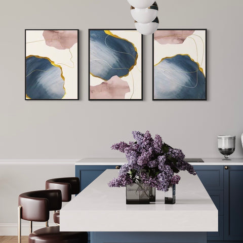 Dark Blue Gold Pink Canvas Framed Wall Art FR-1007