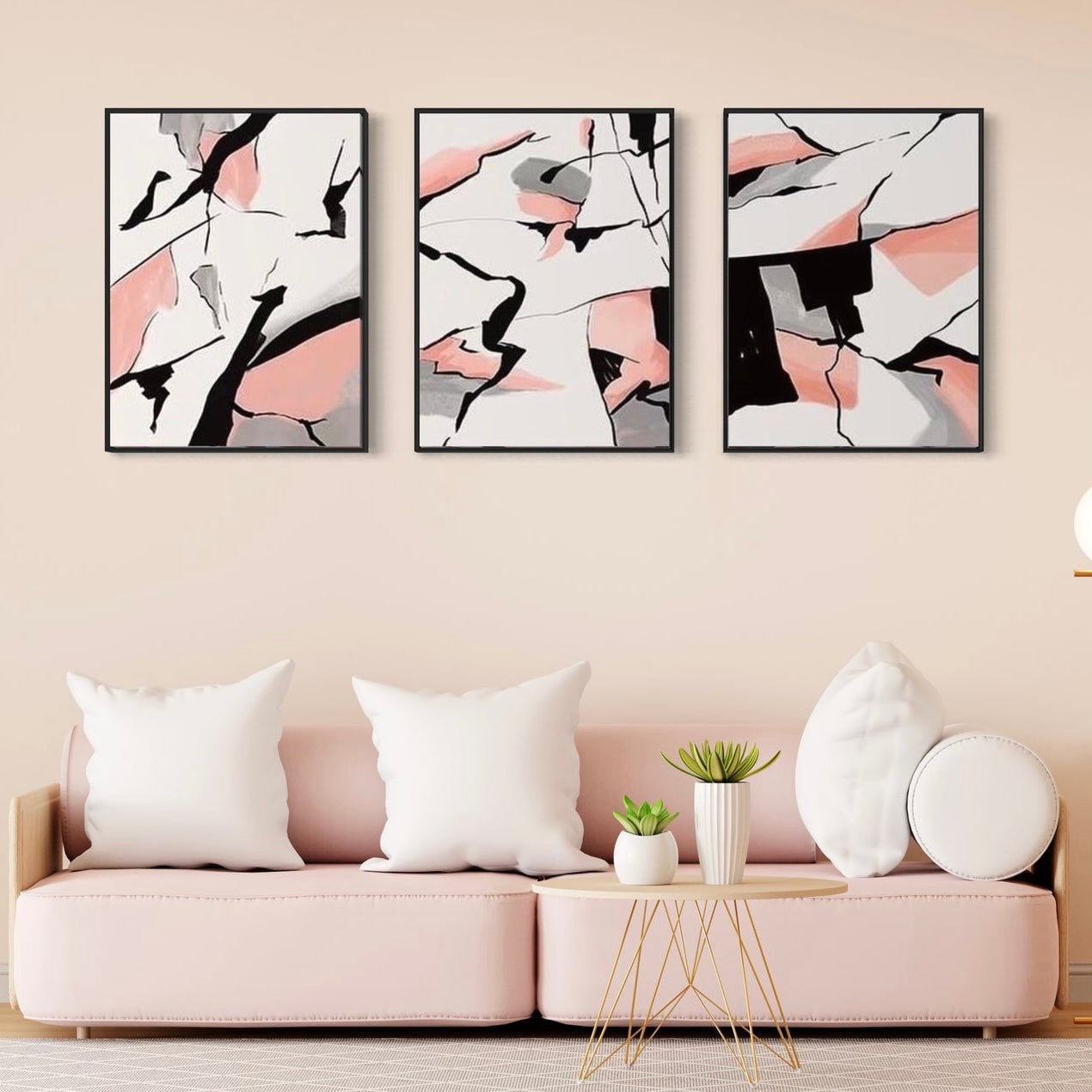 Pink Black Canvas Framed Wall Art FR-1335