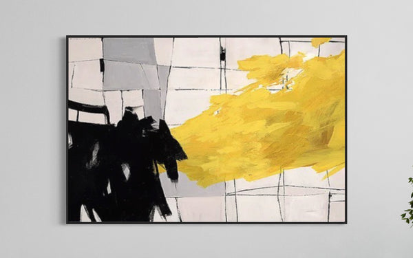 Yellow Black Abstract Canvas Framed Wall Art FR-1099