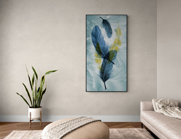 Blue Feather Canvas Framed Wall Art FR-1361