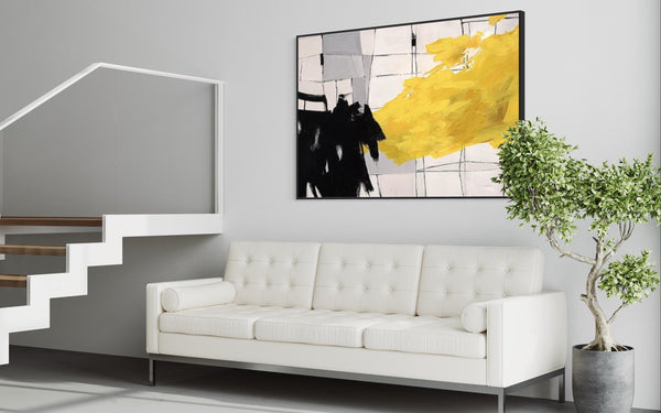 Yellow Black Abstract Canvas Framed Wall Art FR-1099