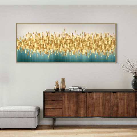 Modern Green Gold Spots Canvas Framed Wall Art FR-1051