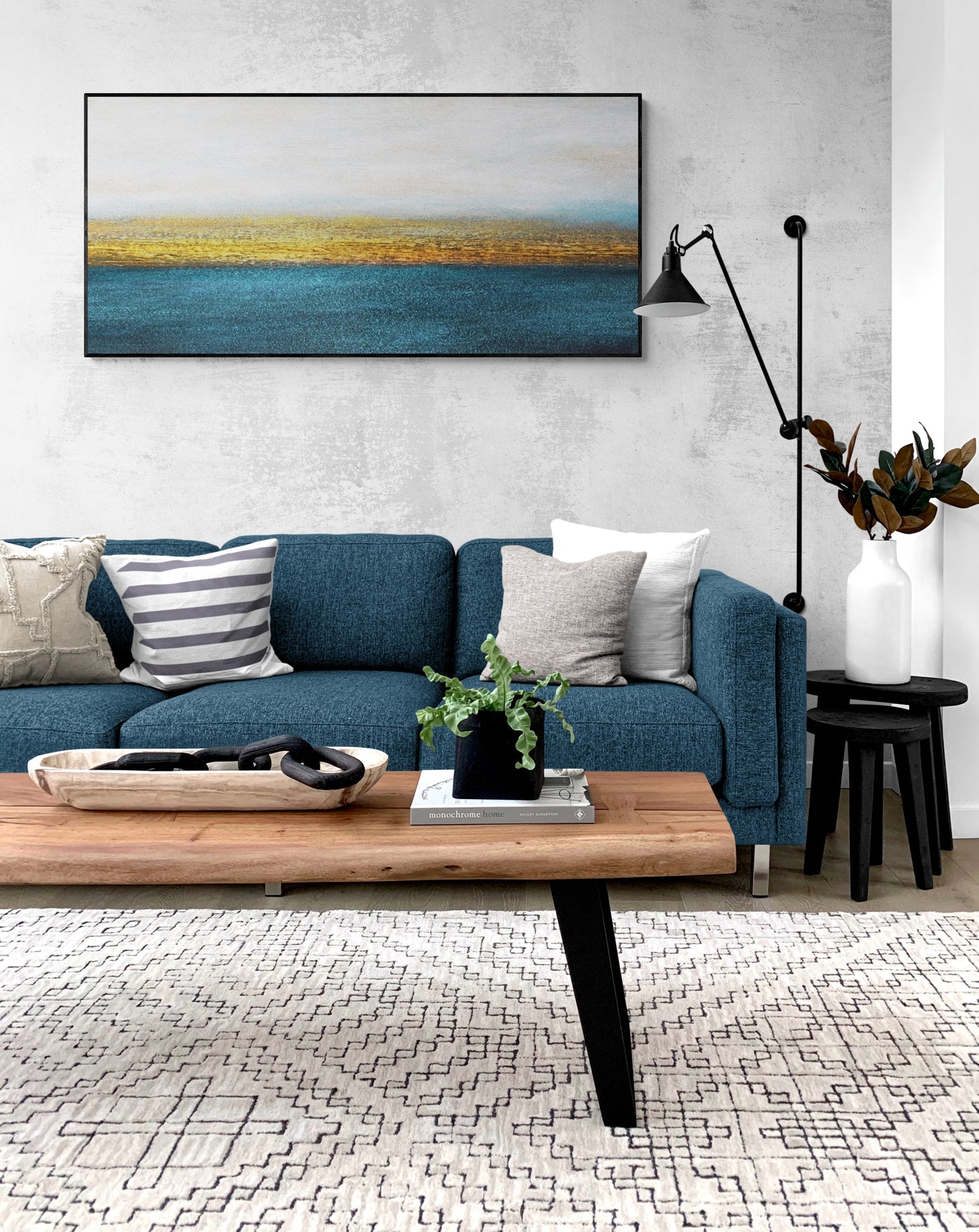 Blue Gold Canvas Framed Wall Art FR-1372