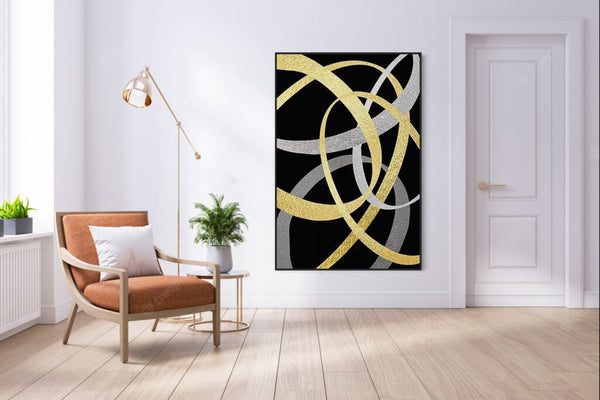 Gold Gray Black Canvas Framed Wall Art FR-1267