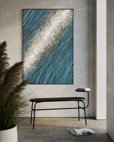 Turquoise Modern black Canvas Framed Wall Art FR-1069