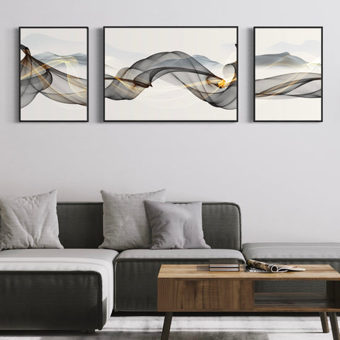 Abstract Lines Gold Black Canvas Framed Wall Art FR-1056