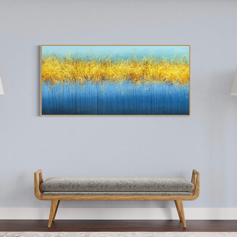 Blue With Gold Leaves Canvas Framed Wall Art FR-1087