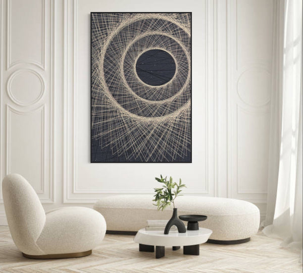 Golden Modern Circle Lines Canvas Framed Wall Art FR-1070