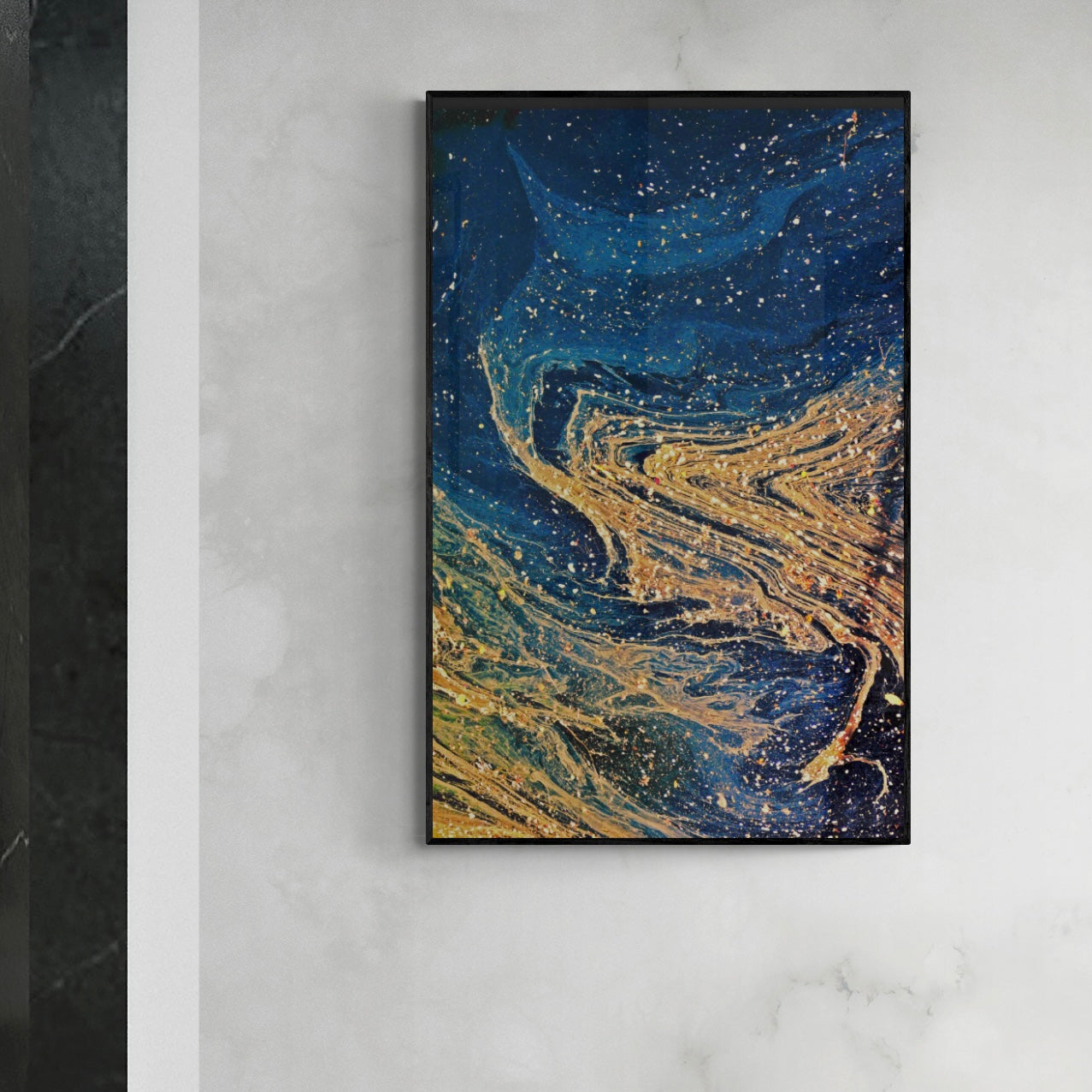 Blue Gold Abstract Canvas Framed Wall Art FR-1364