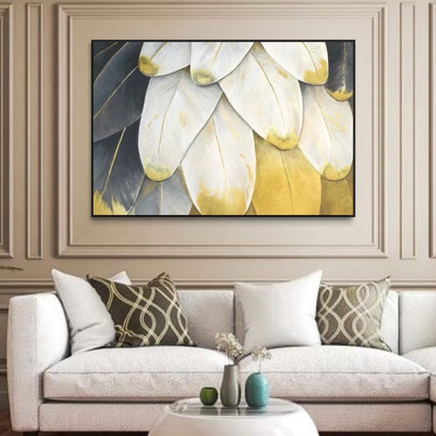 Yellow White Leaves Canvas Framed Wall Art FR-1253