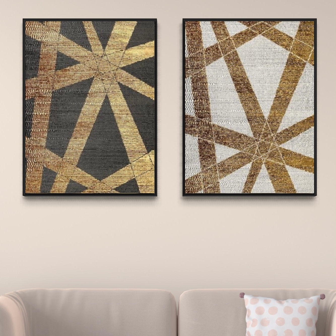 Gold Abstract Canvas Framed Wall Art FR-1232