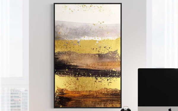 Gold Black Abstract Canvas Framed Wall Art FR-1226