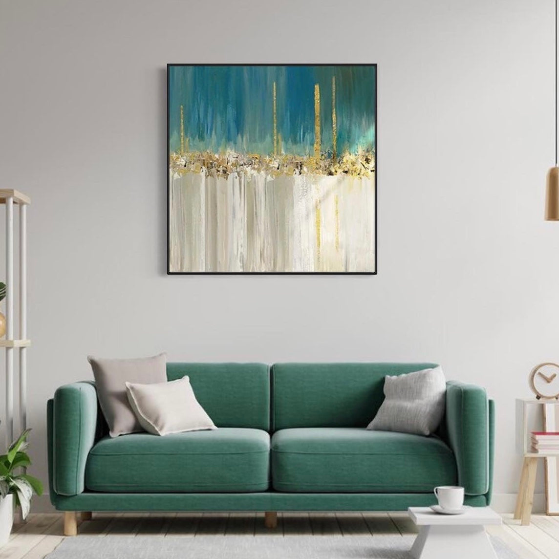 Turquoise Green Gold Abstract Framed Wall Art FR-1284 – Framo