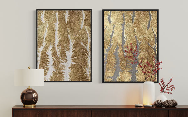 Gold Abstract Canvas Framed Wall Art FR-1231