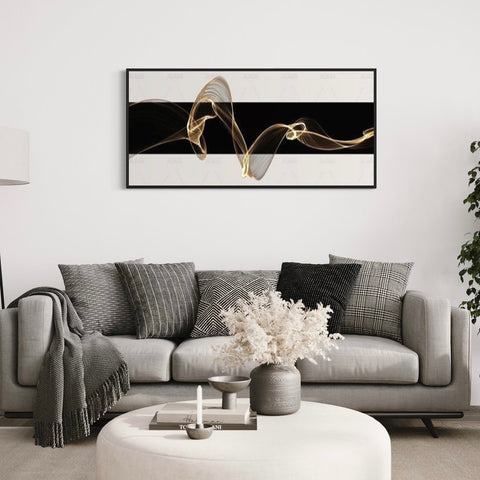 Black Gold Lines Canvas Framed Wall Art FR-1097