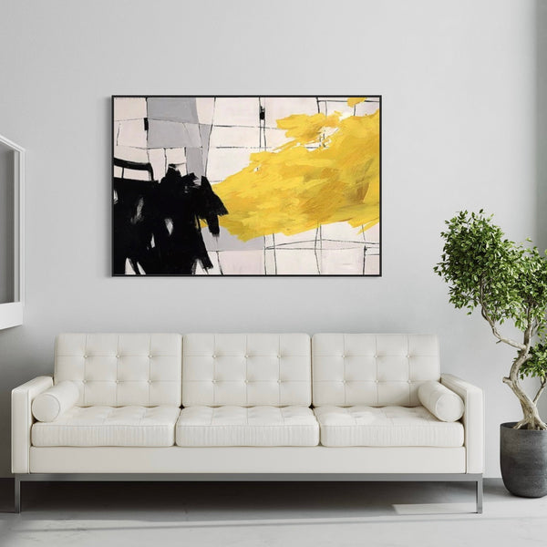 Yellow Black Abstract Canvas Framed Wall Art FR-1099