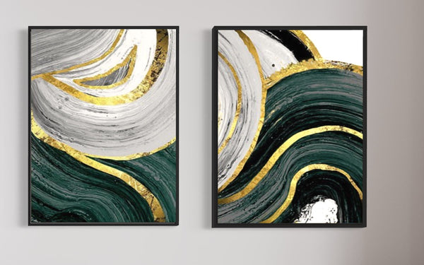 Green Gray With Gold Canvas Framed Wall Art FR-1084