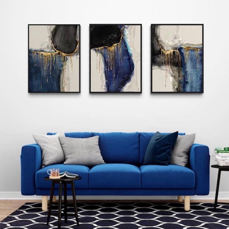 Blue Black Gold Canvas Framed Wall Art FR-1333