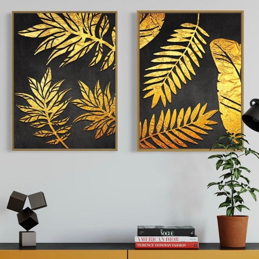 Gold Black Canvas Framed Wall Art FR-1091