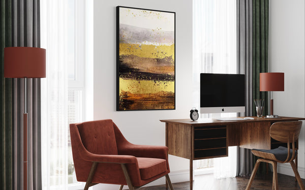 Gold Black Abstract Canvas Framed Wall Art FR-1226